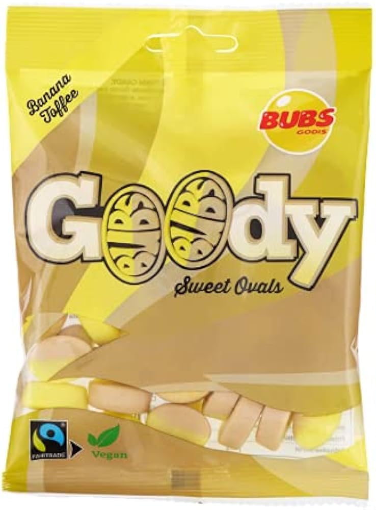 Bubs Goody Banana Toffee Candy - Gummy Candy - Pack of 12 90g Bags