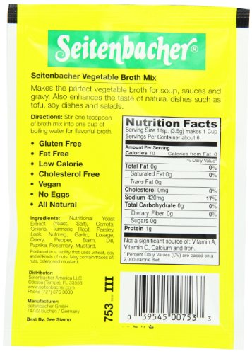 Seitenbacher Vegetable Broth Mix - Packets, 0.80-Ounce Packages (Pack of 12)