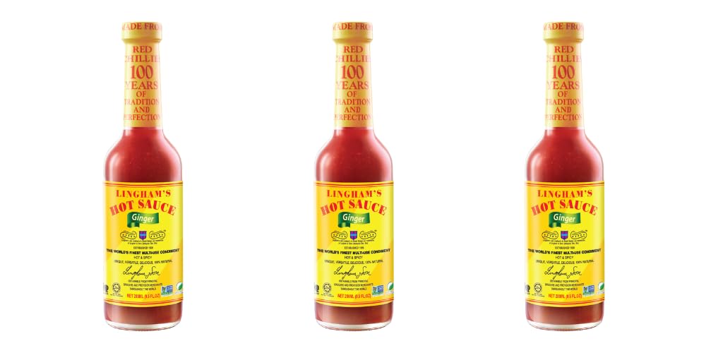 Lingham’s Hot Sauce - GINGER. Sweet & Spicy. Unique, Versatile, Delicious, 100% Natural. 280ml - (Pack of 3)