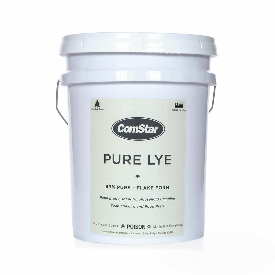 ComStar Pure Lye Flakes | 43 Pounds, 99% Pure Sodium Hydroxide Flakes, Ideal for Soap Making, Food Prep, Cleaning and More (30-528)