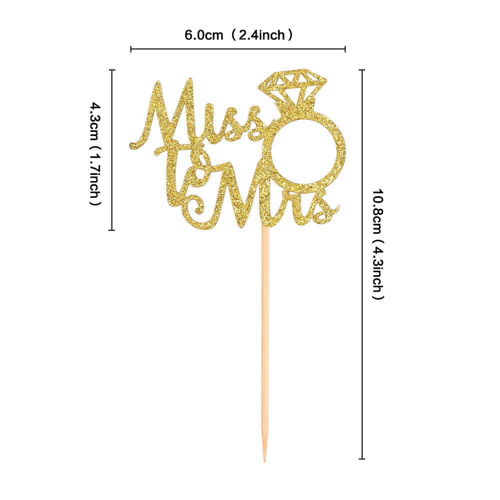 36PCS Glitter Gold Miss to Mrs Cupcake Toppers Ring Cupcake Picks for Proposal Party Bridal Shower Engagement Newly Married Happy Wedding Party