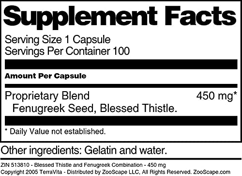 Blessed Thistle and Fenugreek Combination - 450 mg (100 Capsules, ZIN: 513810) - 3 Pack