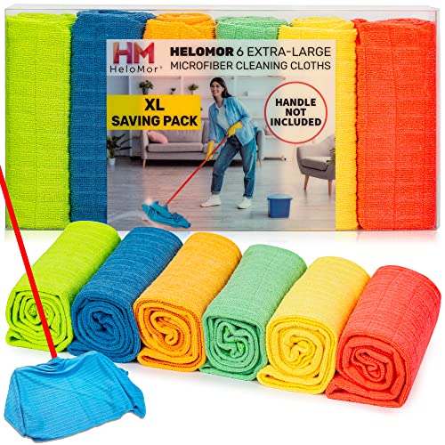 HELOMOR 6 Extra Large Microfiber Cleaning Cloths, 30"x18" Floor Towels for Squeegee Mop, Reusable Multi-Purpose Cleaning Rags for House, Kitchen, Car