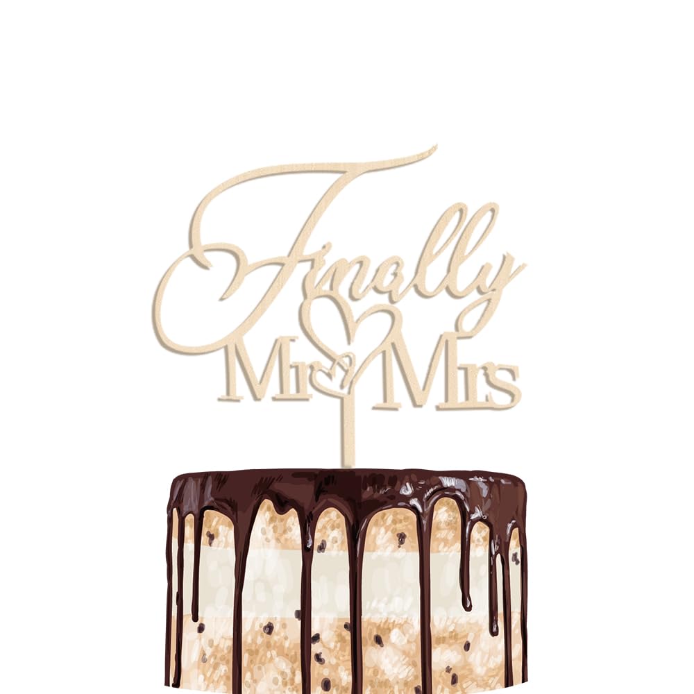 Finally Mr & Mrs Cake Topper,Wedding Anniversary Bridal Shower Party Decorations,Romantic Wedding Party Decorative Cake Toppers (Wooden)