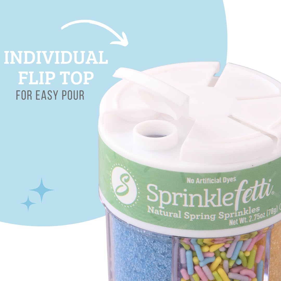 Sweets Indeed Dye Free Pastel Sprinkles 6 Cell, Yellow Blue Purple and Pink Sugar with Pastel Jimmies, No Artificial Dyes, Edible Cake Decorations