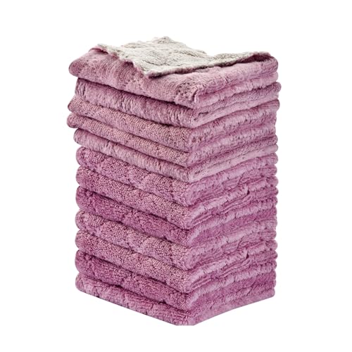 OstWony 12PCS Kitchen Towels Dish Towels, Multipurpose Reusable Dish Cloths, Double-Sided Microfiber Cleaning Rags for Furniture, Tea, Bowl, 10x 6