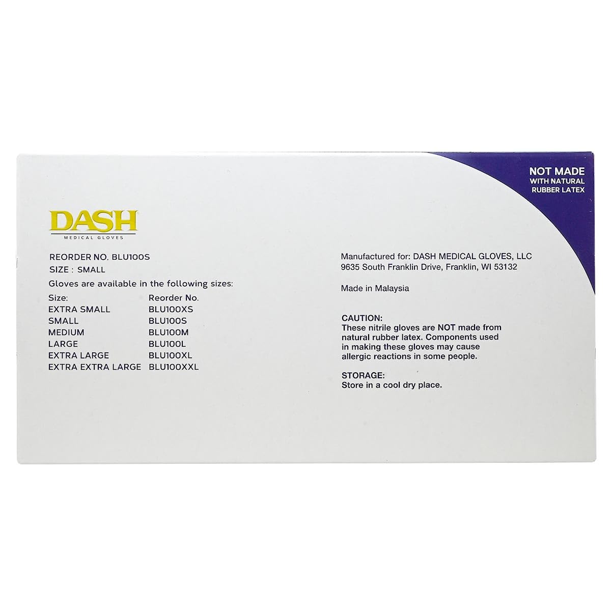 DASH Box of 100 - BLU100XS BLU100 Nitrile Exam Gloves - Light Blue - 4.3 mil