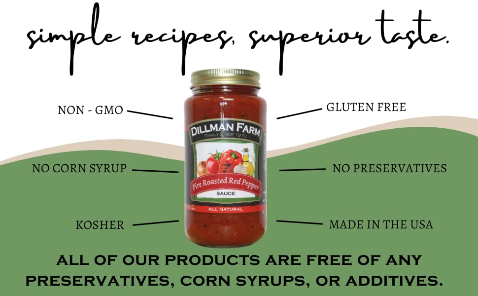 Dillman Farm All Natural Roasted Red Pepper Pasta Sauce - Gluten-Free, Non-GMO, Kosher, Vegan, Preservative-Free, Corn Syrup Free - Made in USA, 24
