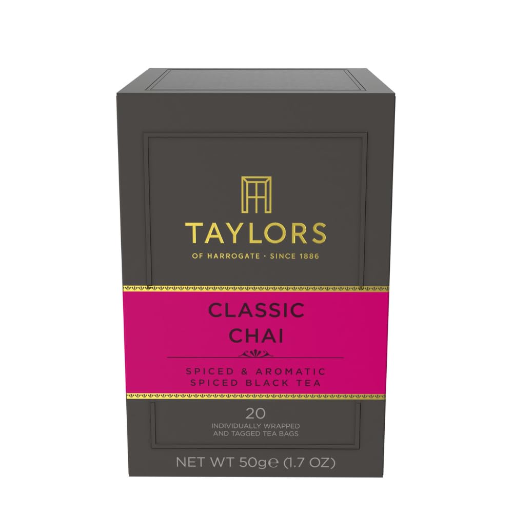 Taylors of Harrogate Classic Chai, Black Tea, Individually Wrapped Bags, 20 Count (Pack of 1), Spiced, Aromatic & Warming, Caffeinated, Enjoy Hot or