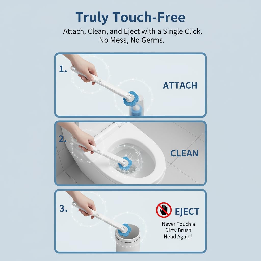 Disposable Toilet Brush for Bathroom Cleaning, Toilet Brush and Holder Set, Deep Cleaning Toilet Bowl Cleaner with Replaceable Heads, Hygienic Storage
