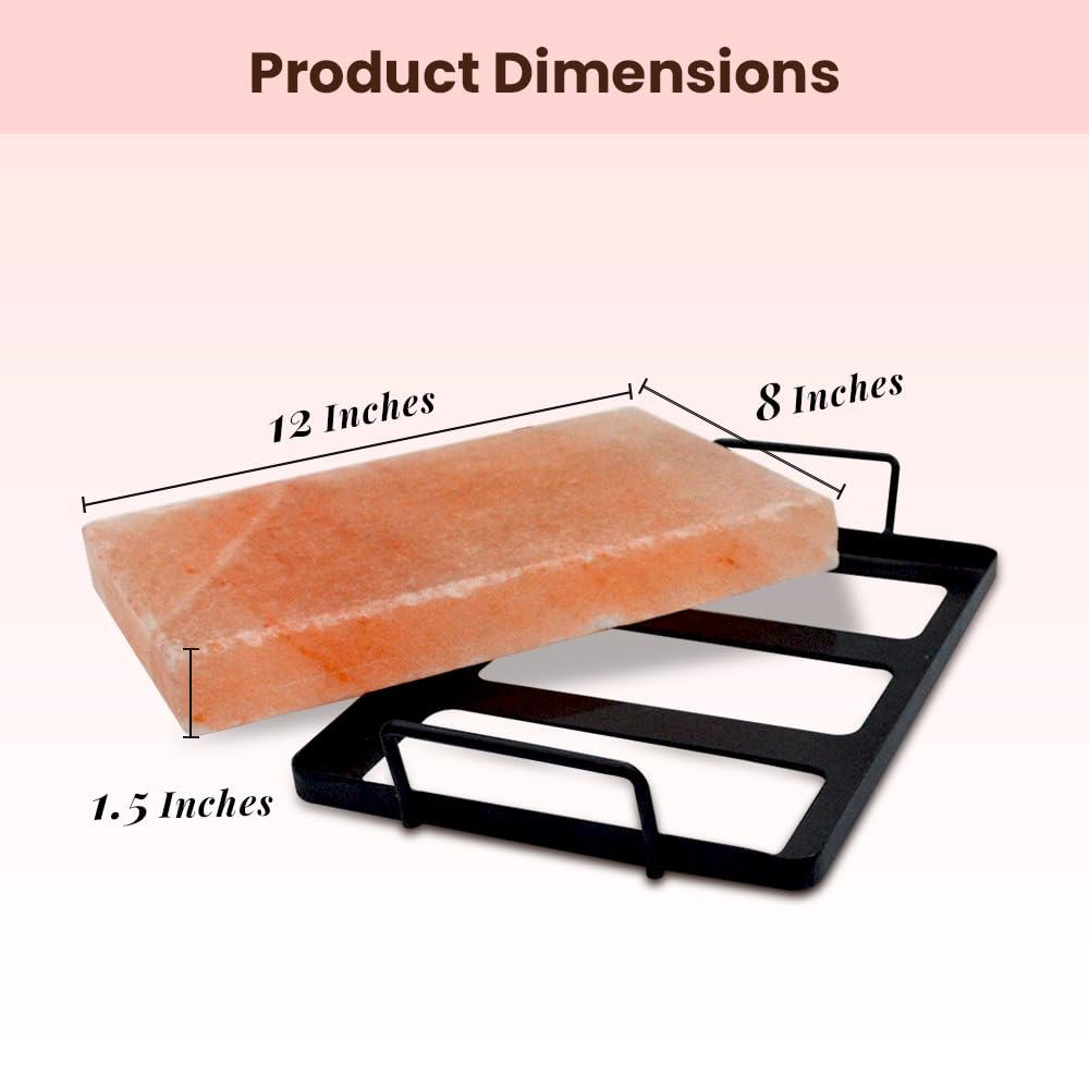 POHS Himalayan Salt Block For Grilling, Searing, Cooking, BBQ, Himalayan Salt Slab with Premium Quality Metal Holder 12x8x1.5 Inches