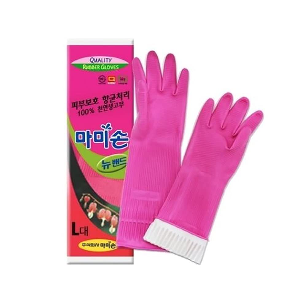 Mamison Quality Kitchen Rubber Gloves (10 Pairs, Large) Non-Slip Reusable Latex Cleaning Gloves/ Made in Korea