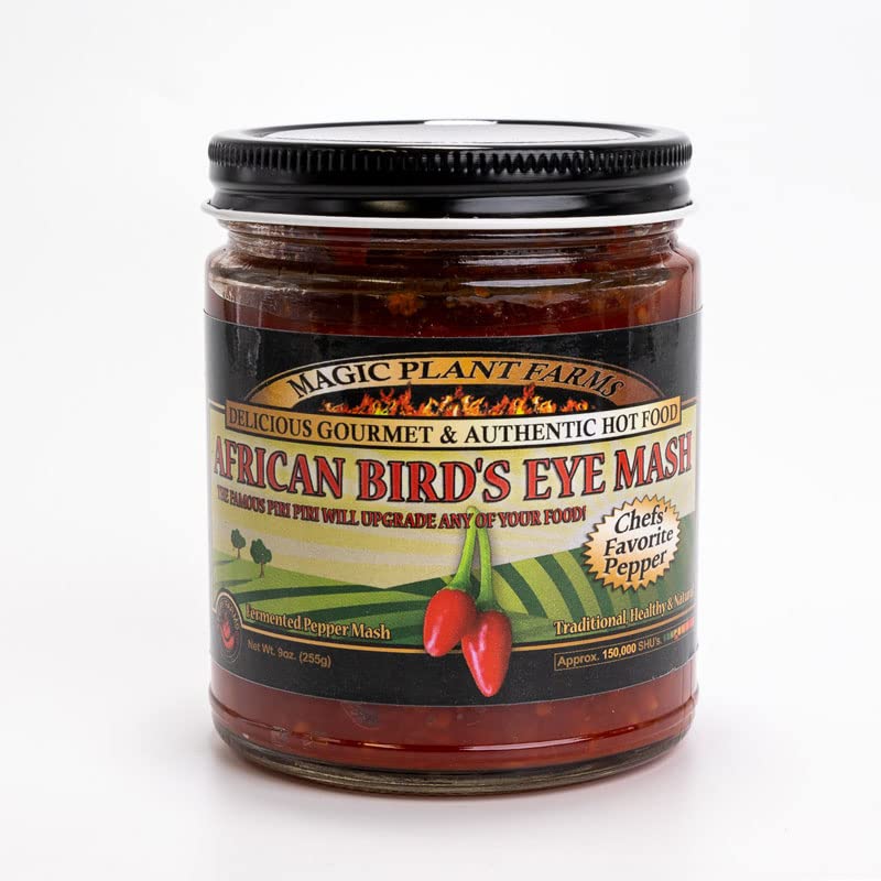African Bird's Eye Pepper Mash by Magic Plant - 9 Oz Jar, Piri Piri Birdseye Fermented Chili Sauce - 50K - 175K SHU Bright Fiery | Authentic African