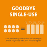 DAZZ Bathroom Cleaner Refill Pack (Makes 4 Bottles) for Tile, Tub Shower, Countertop and Bathroom Surfaces - All Natural, Eco Friendly, Non Toxic