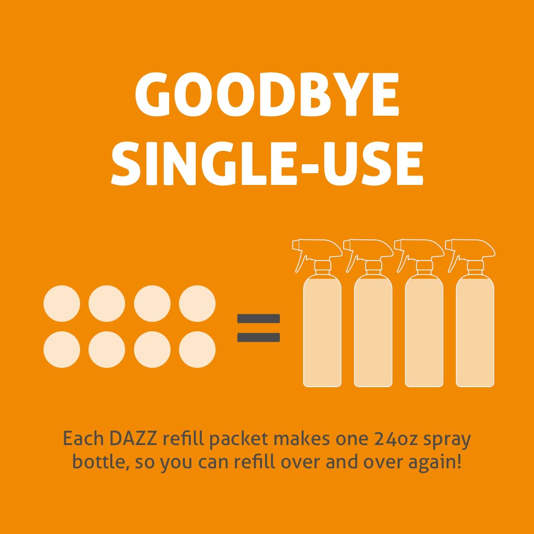 DAZZ Bathroom Cleaner Refill Pack (Makes 4 Bottles) for Tile, Tub Shower, Countertop and Bathroom Surfaces - All Natural, Eco Friendly, Non Toxic