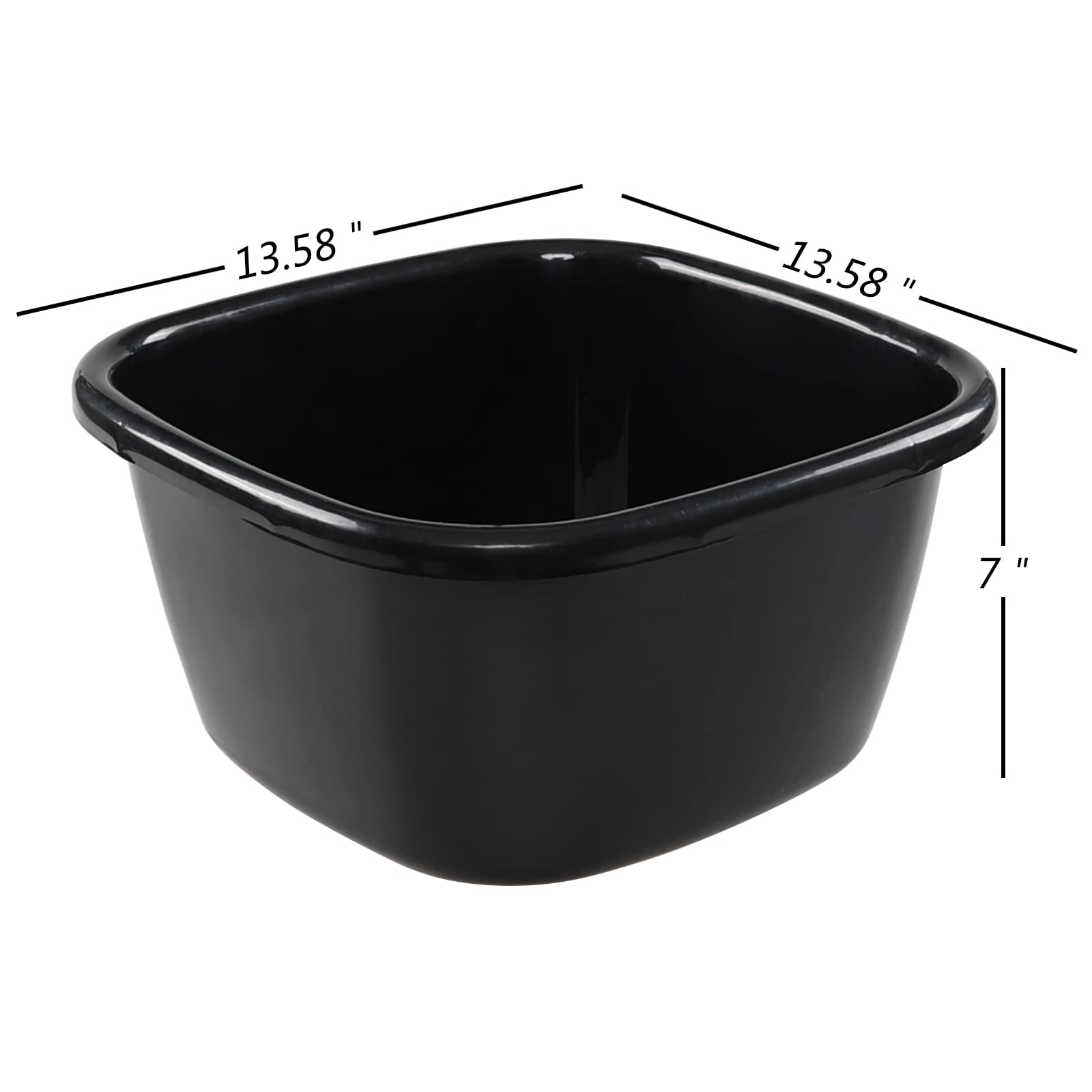 Gloreen 18 Quart Deep Wash Basins 2 Packs, Plastic Square Dish Pan Tub, Black