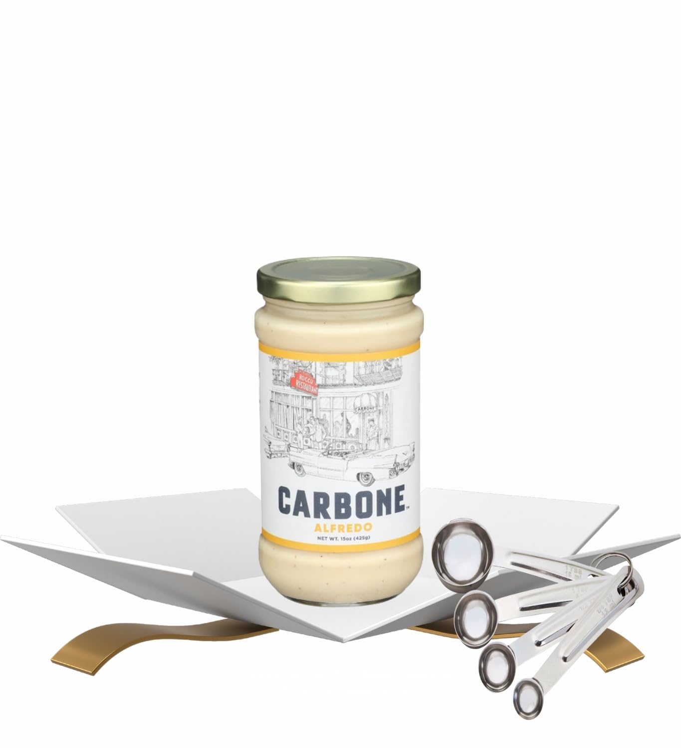 Carbone Alfredo Pasta Sauce (15 OZ.) Bundle with Measuring Spoon for Creamy Pasta Preparation and Controlled Serving - Gift Set (2 Items)