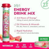 Zipfizz Daily Energy Drink Powder, Watermelon, 20 Pack | 3-in-1 Sustained Energy, Rapid Hydration, and Essential Vitamins | Sugar-Free | Electrolyte