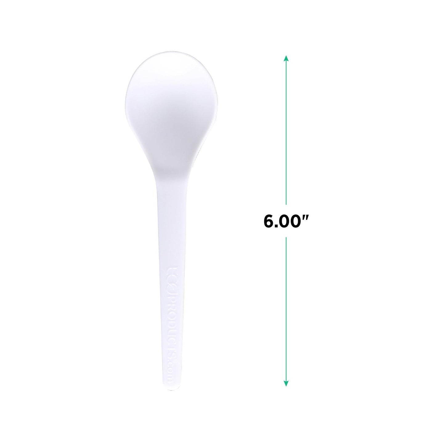Eco-Products Compostable CPLA 6" Plastic Soup Spoons, Case of 1000, Disposable White Spoon, Plantware Cutlery, Renewable Material Made from Plants