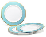 " OCCASIONS " 40 Plates Pack, Heavyweight Disposable Wedding Party Plastic Plates (10.5'' Dinner Plate, Imperial Aqua & Gold)