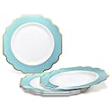 " OCCASIONS " 40 Plates Pack, Heavyweight Disposable Wedding Party Plastic Plates (10.5'' Dinner Plate, Imperial Aqua & Gold)