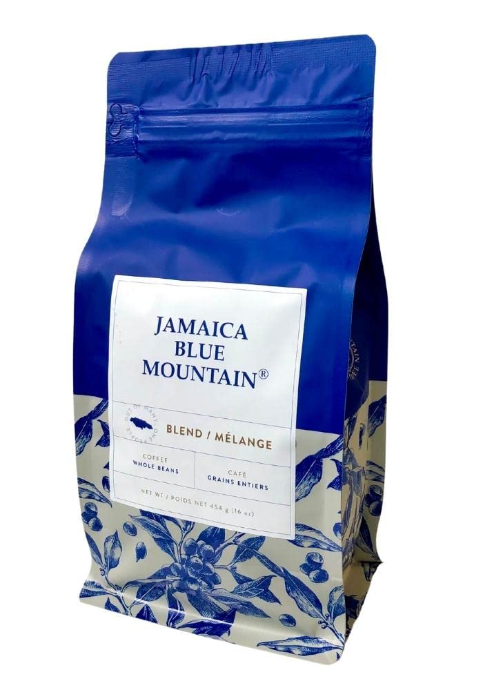 JA Coffee - Jamaica Blue Mountain Caribbean Coffee Blend, Medium Roast, Whole Beans - Premium Arabica, Bag of 454 Grams (1 Pound, 16 Ounces)