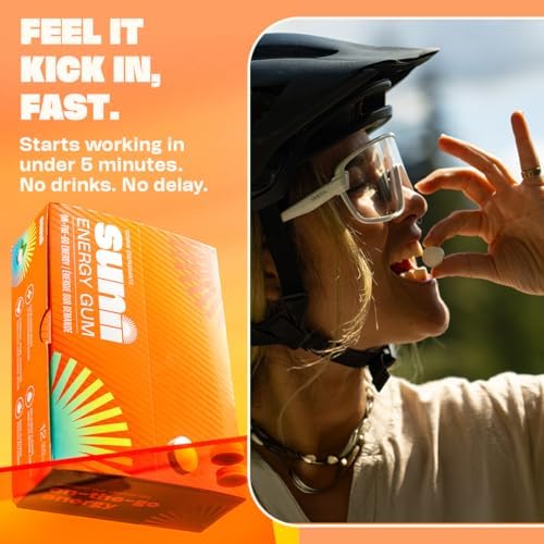 Sunii Nootropic Energy Gum - Quick Boost Energy & Focus - 100mg Caffeine Gum, Fresh Mint Taste - Vitamins B6 & B5, Taurine, Vegan, No Sugar 5 Calorie