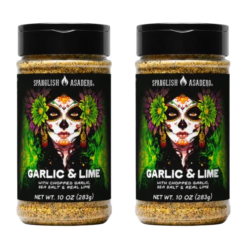 Spanglish Asadero Garlic & Lime Seasoning 2 Pack, 10 oz Bottles, Bold Garlic Citrus Blend with Jalapeño, Gluten Free Non-GMO Spice Mix for Chicken