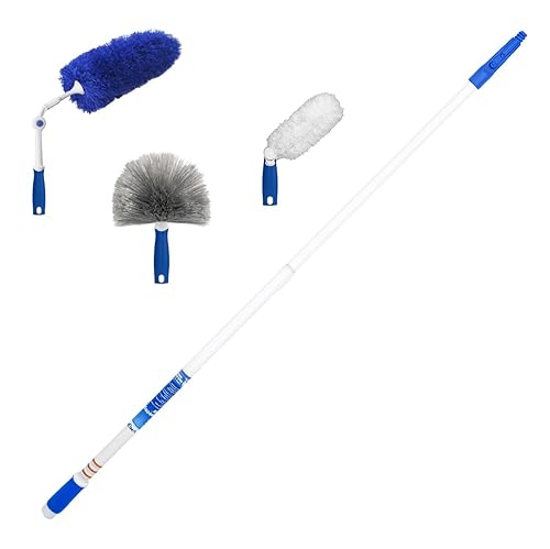 Unger Connect and Clean Dusting Kit with 4' Steel Pole, Features Microfiber Duster, Cobweb and Corner Duster and Wide Blind Duster, High-Access