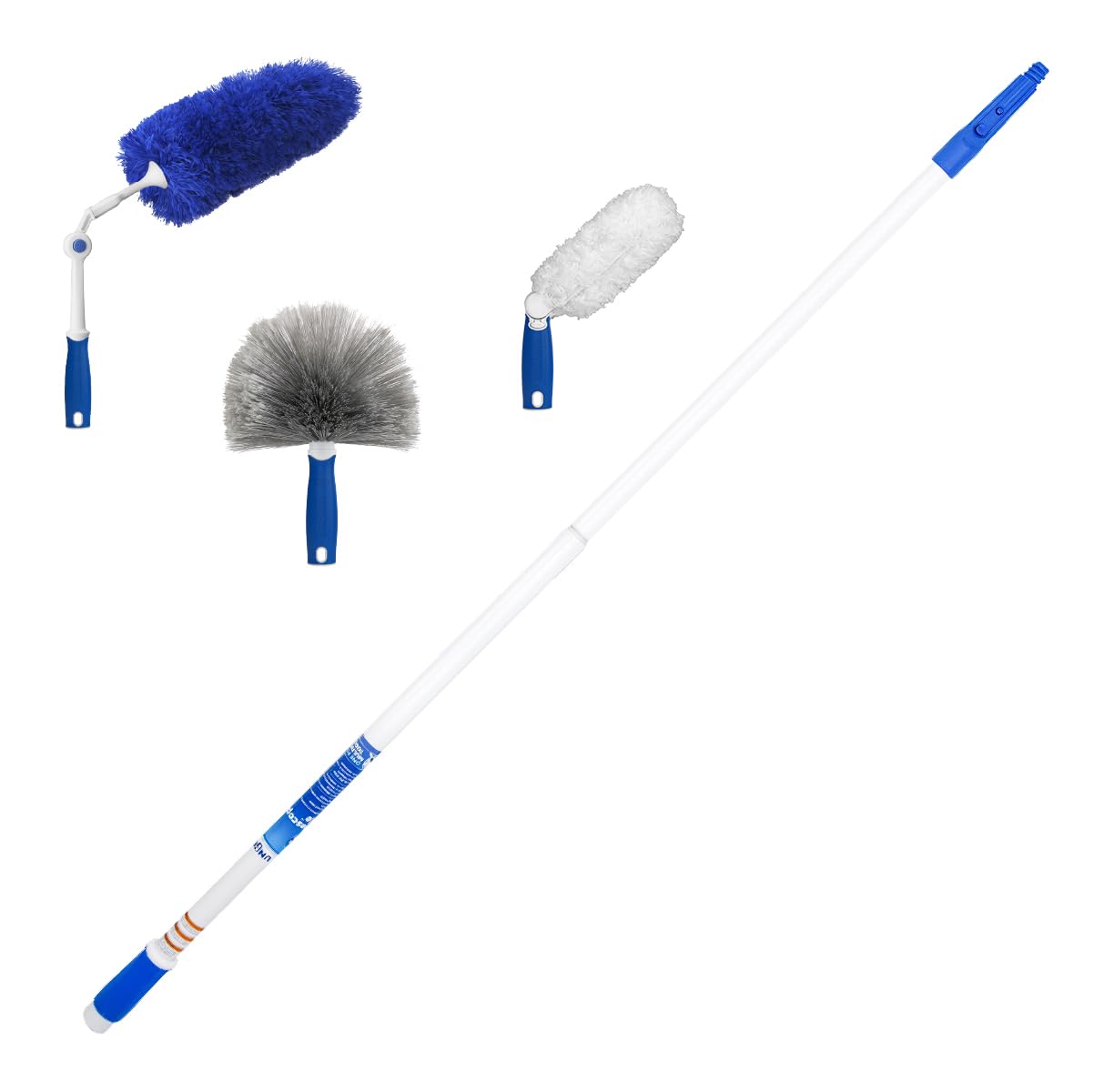 Unger Connect and Clean Dusting Kit with 4' Steel Pole, Features Microfiber Duster, Cobweb and Corner Duster and Wide Blind Duster, High-Access