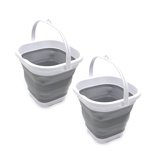 SAMMART Set of 2-2.6L (0.68 Gallon) Super Mini Sqare Collapsible Plastic Bucket - Foldable Square Tub - Portable Fishing Water Pail - Space Saving