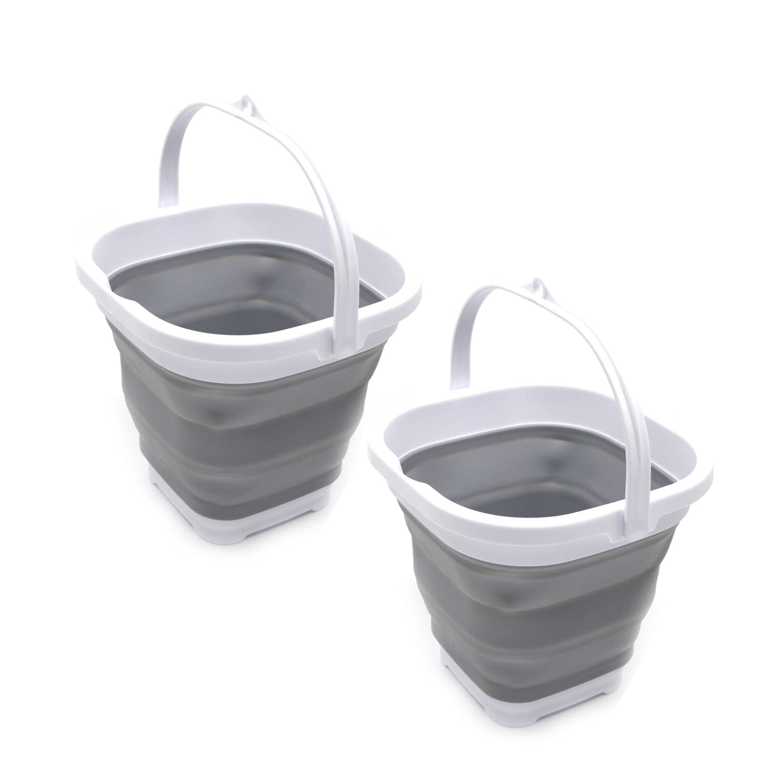 SAMMART Set of 2-2.6L (0.68 Gallon) Super Mini Sqare Collapsible Plastic Bucket - Foldable Square Tub - Portable Fishing Water Pail - Space Saving