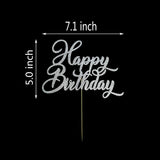 AMINJIE Happy Birthday Cake Topper - Birthday Party Decorations, Double Sided Silver Glitter