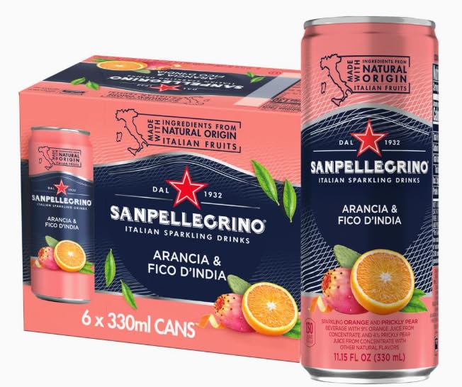 San Pellegrino Sparkling Fruit Beverages Variety Pack, 11.15 fl oz Cans - 24 Pack - Blood Orange, Lemon, Prickly Pear & Pomegranate Orange