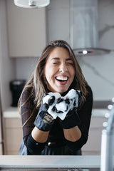 We Glove It Glove Me Like You Mean It Black Dishwashing Gloves - Funny Reusable Cleaning Gloves with Flirty Saying, Gift for Women, Valentines Day