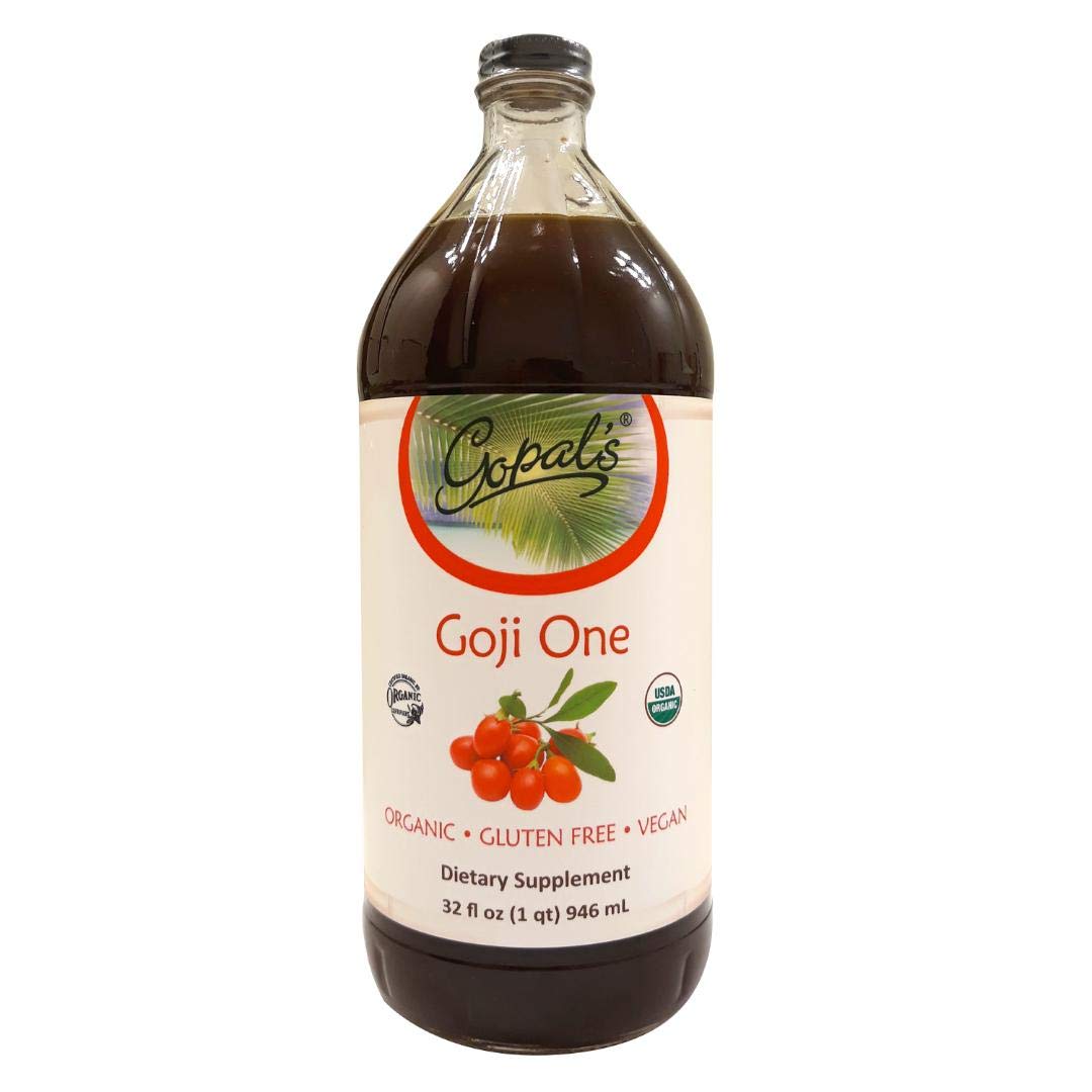 Gopal's Healthfoods Goji One Organic Juice - 32oz (1qt) Glass Bottle Gluten-Free Vegan Superfruit Liquid 30g of Pure Goji Juice Per Serving, Vitamin
