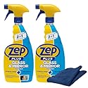 Zep Plus Glass & Mirror Foaming Cleaner 32 oz (2 Units) and a Blue Microfiber Rag ECBD025-2-Pack Ammonia-Free Anti-Fog Streak-Free Mirror and Glass