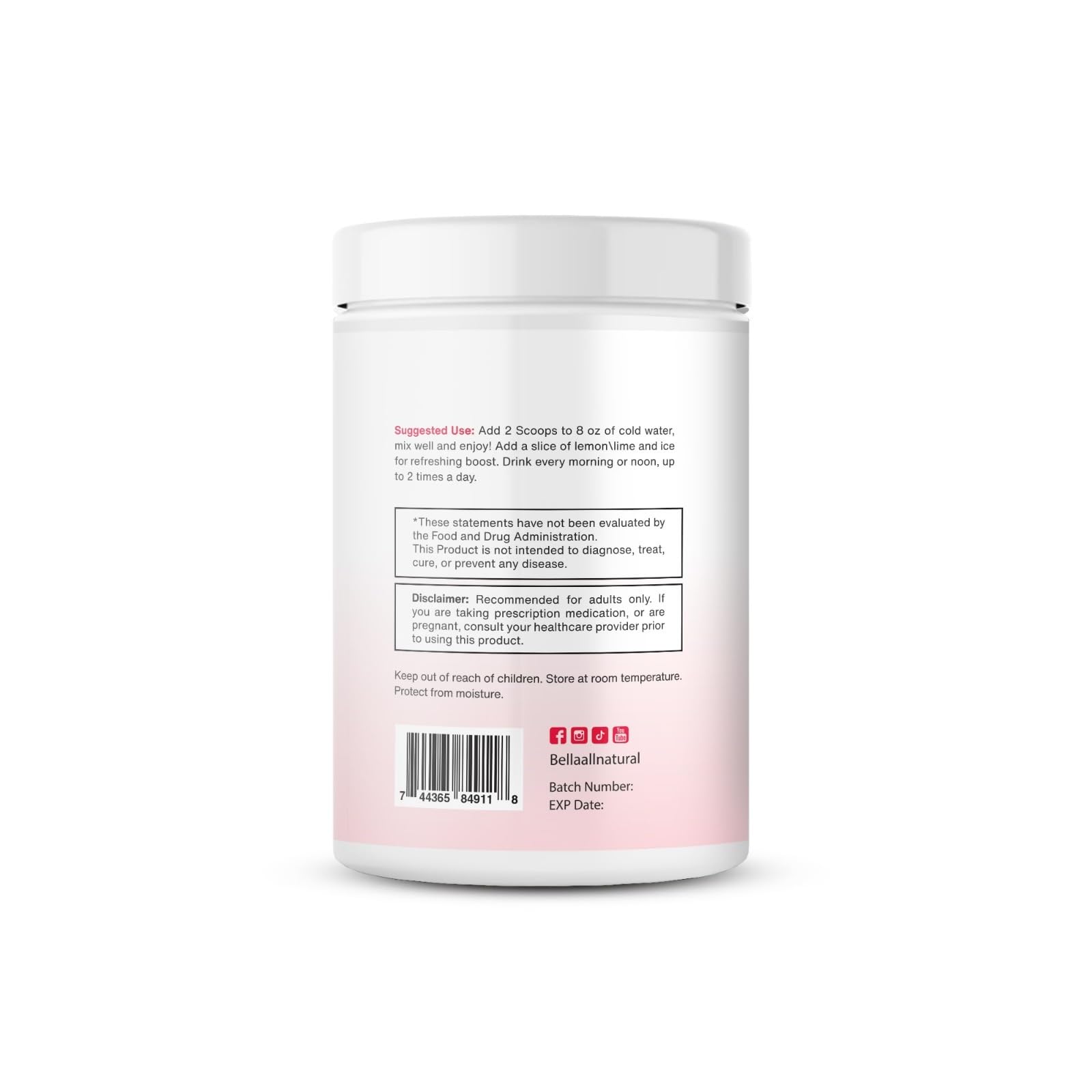 Bella All Natural Skinny Lemonade - Raspberry Flavor, 560g