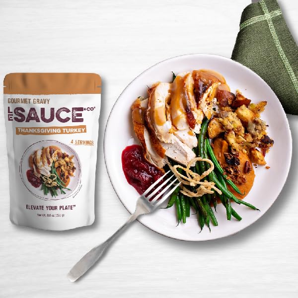 Le Sauce & Co. 4-serving Thanksgiving Turkey Gourmet Gravy(2-pack), Gluten Free Thanksgiving Family Dinner, Whole Turkey Breast, Mashed Potatoes