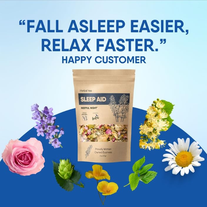 Sleep Aid Herbal Tea - Organic Calming Blend with Lemon Balm, Lavender, Linden, Chamomile, California Poppy, Passionflower, and Verbena - Supports