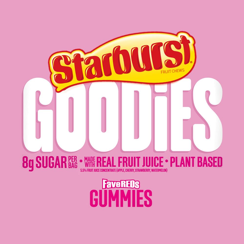 STARBURST GOODIES FaveREDS Plant-Based Low Sugar Candy Fruit Gummy Candies, 1.8 Oz Bags
