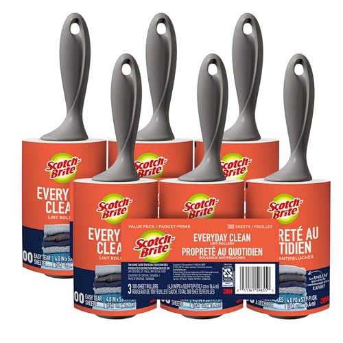 Scotch-Brite Lint Rollers, 100 Sheets per Roller, Pack of 6 (600 Total Sheets) - Mega Value Lint Remover Pack for Pet Hair, Clothes & Furniture