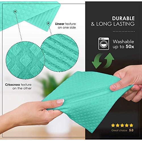 Swedish Dishcloths Cellulose Sponge Cloth - Bulk 10 Pack of Eco-Friendly No Odor Reusable Cleaning Cloths for Kitchen - Absorbent Dish Cloth Hand
