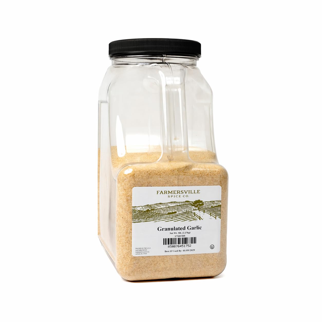 Farmersville Spice Co. Granulated Garlic, 5 lb Handle Jug, Kosher Spice for Commercial Kitchens