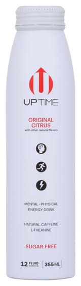 Uptime Original Citrus Energy Drink, with Other Natural Flavors, Natural Caffeine, Sugar Free, Vegan, Gluten Free & Non-GMO, 12 Fluid Ounce (Pack