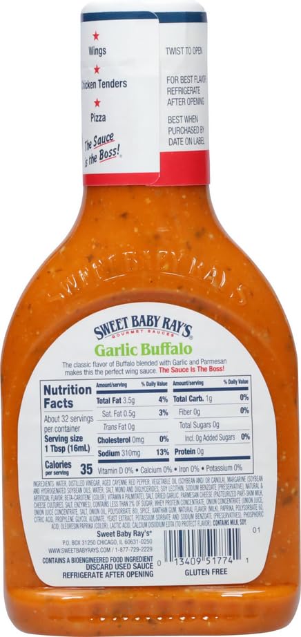 Sweet Baby Ray’s Garlic Buffalo Wing Sauce, 16 Fl Oz (Pack of 2)