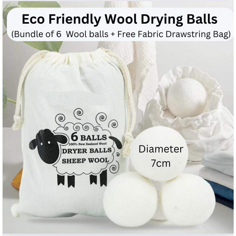 Ruovselz Wool Dryer Balls (6pc) - 100% Organic New Zealand Wool, Natural Fabric Softener, Reusable, Reduces Wrinkles & Drying Time, Eco-Friendly