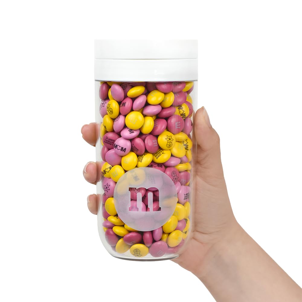 M&M'S® Mother's Day Candy Jar, 12.7oz of Pink and Yellow M&M'S® Chocolate Candies Printed with Flowers and "Mom", Unique Spring Gift for Mother's Day