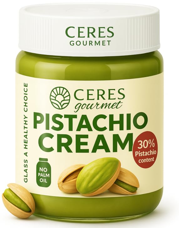 Ceres Gourmet Pistachio Cream Spread, 7 oz, 30% Real Pistachio Butter for Dubai Chocolate Bar Kit, Premium Crema de Pistacho, Smooth Gluten-Free No