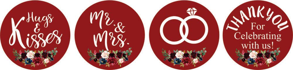 Darling Souvenir 190 Pcs Maroon Bridal Shower Chocolate Drop Labels Stickers - Self-Adhesive Mini Candy Wrappers for Bride to Be Celebration, Wedding